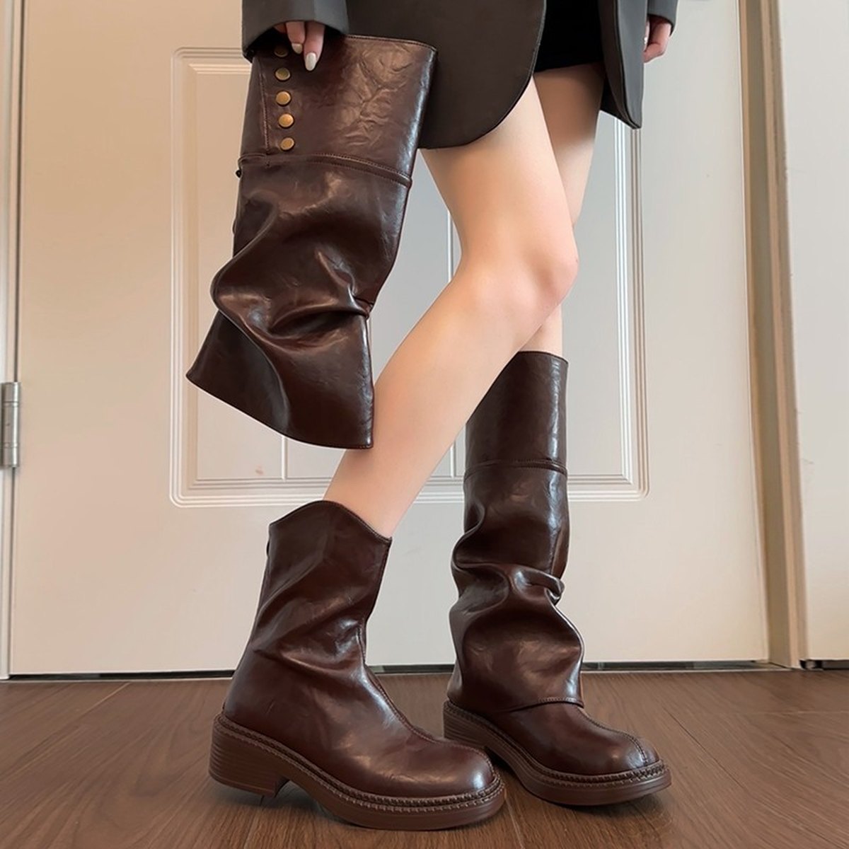 Women's British Slim-fit Platform Knee High Boots Mead