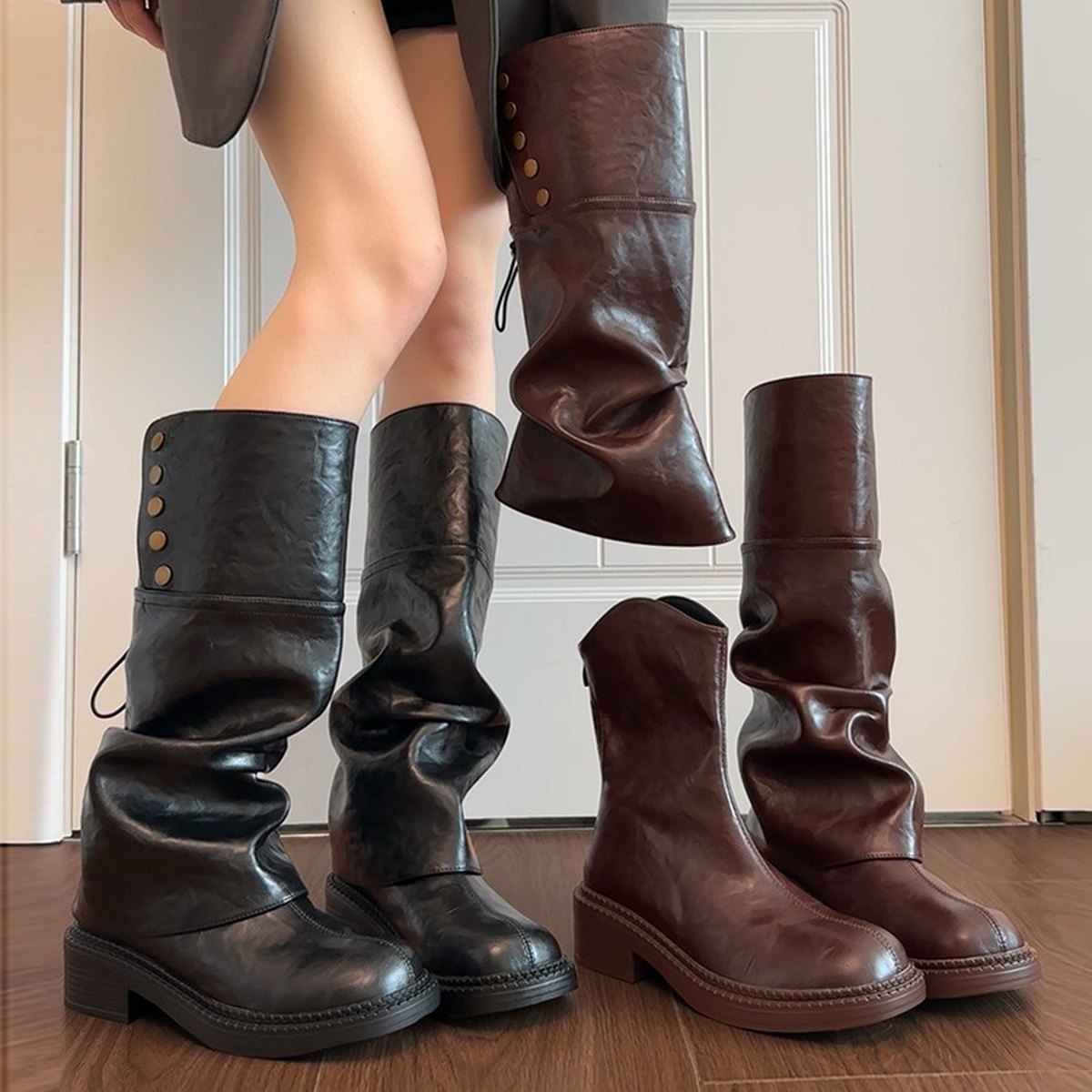 Women's British Slim-fit Platform Knee High Boots Mead
