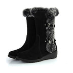 Women's Brown Casual Warm Fur Mid-calf Boots Shoes