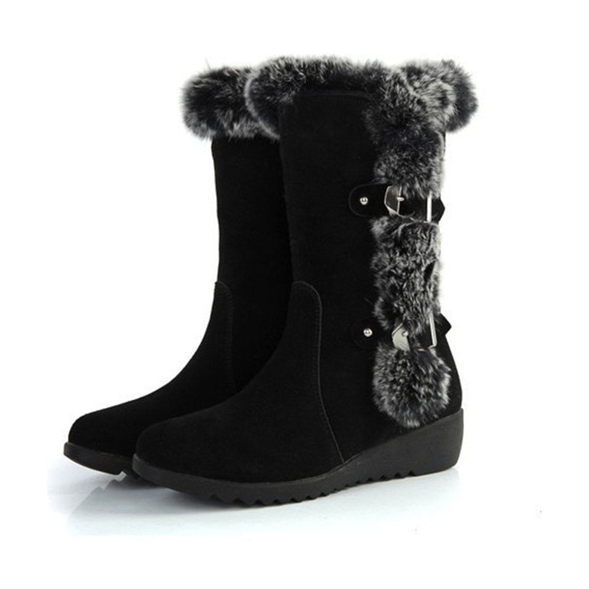 Women's Brown Casual Warm Fur Mid-calf Boots Shoes