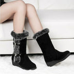 Women's Brown Casual Warm Fur Mid-calf Boots Shoes