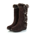 Women's Brown Casual Warm Fur Mid-calf Boots Shoes