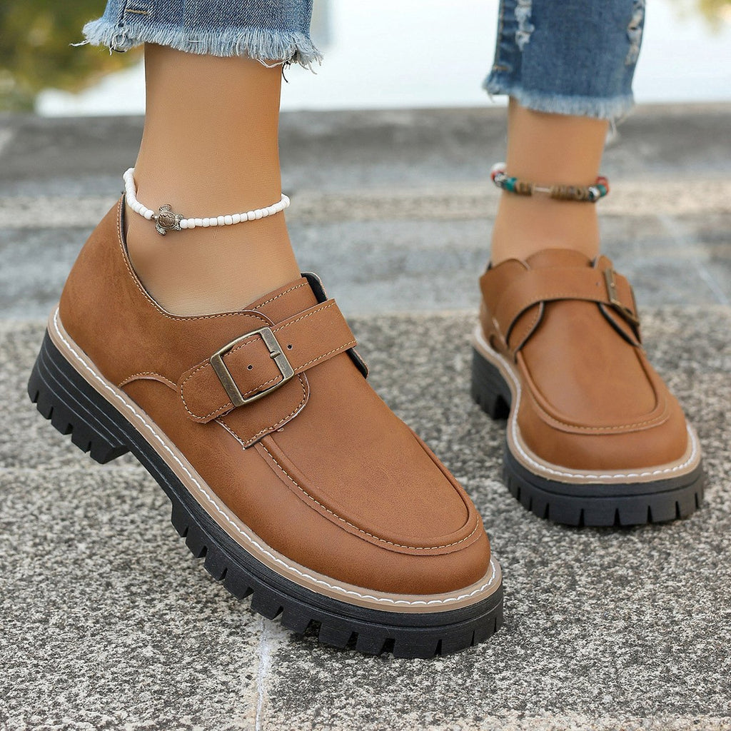 Women's Buckle Loafers British Height-increasing Thick-soled Casual Shoes