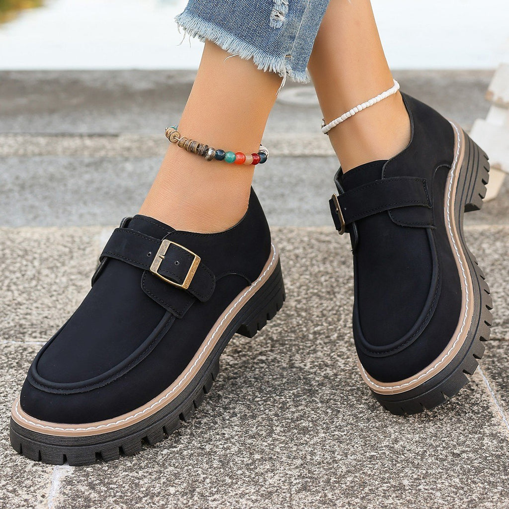 Women's Buckle Loafers British Height-increasing Thick-soled Casual Shoes