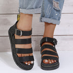 Women's Buckle Sandals Flat Platformthick Bottom Shoes