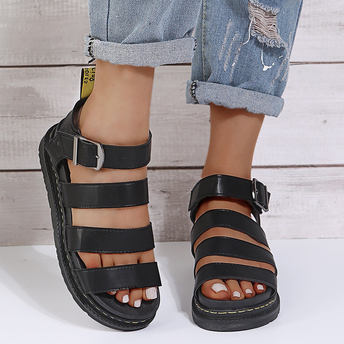 Women's Buckle Sandals Flat Platformthick Bottom Shoes