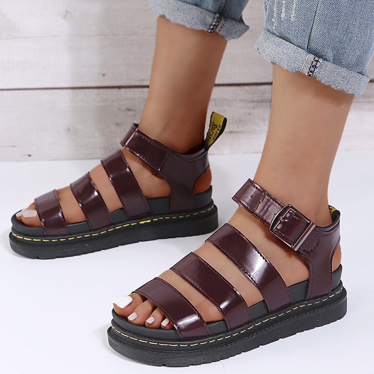 Women's Buckle Sandals Flat Platformthick Bottom Shoes