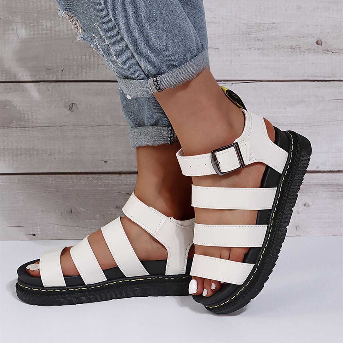 Women's Buckle Sandals Flat Platformthick Bottom Shoes