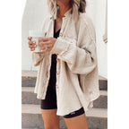 Women's Button Shirt Jacket Lapel Long Sleeve Blouse