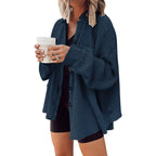 Women's Button Shirt Jacket Lapel Long Sleeve Blouse