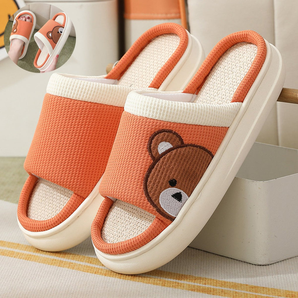 Women's Cartoon Bear Linen Slippers Indoor Non-slip Sweat-absorbent