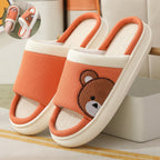 Women's Cartoon Bear Linen Slippers Indoor Non-slip Sweat-absorbent