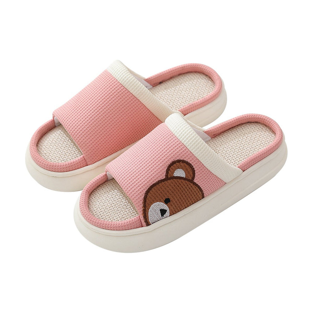 Women's Cartoon Bear Linen Slippers Indoor Non-slip Sweat-absorbent
