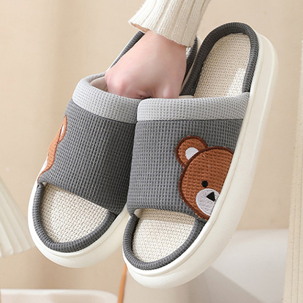Women's Cartoon Bear Linen Slippers Indoor Non-slip Sweat-absorbent