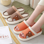 Women's Cartoon Bear Linen Slippers Indoor Non-slip Sweat-absorbent