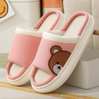 Women's Cartoon Bear Linen Slippers Indoor Non-slip Sweat-absorbent