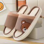 Women's Cartoon Bear Linen Slippers Indoor Non-slip Sweat-absorbent