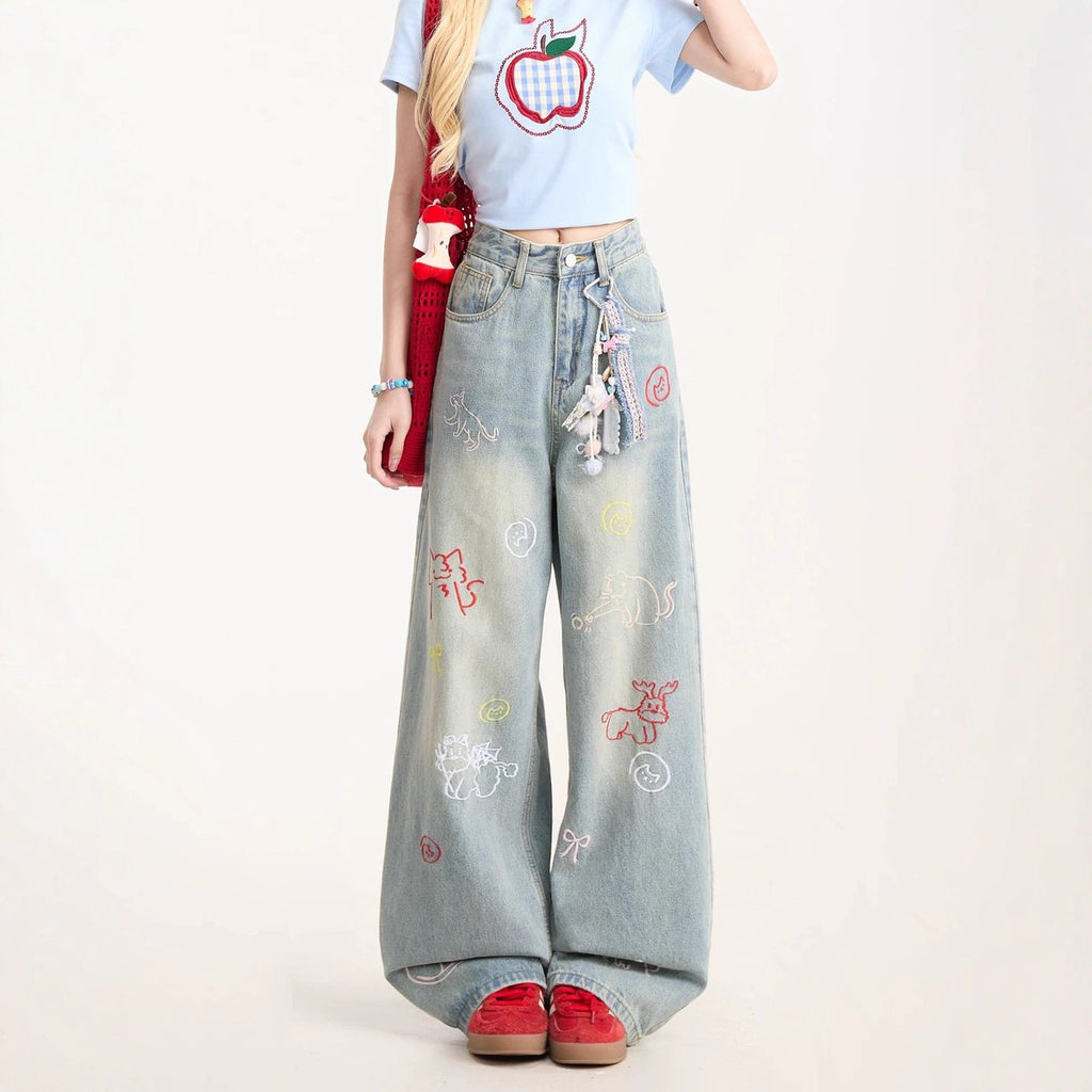 Women's Cartoon Embroidered Jeans