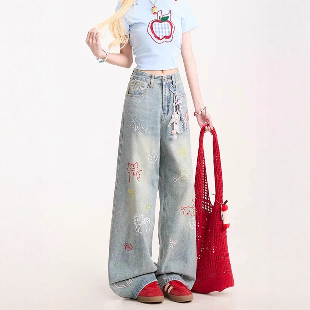Women's Cartoon Embroidered Jeans