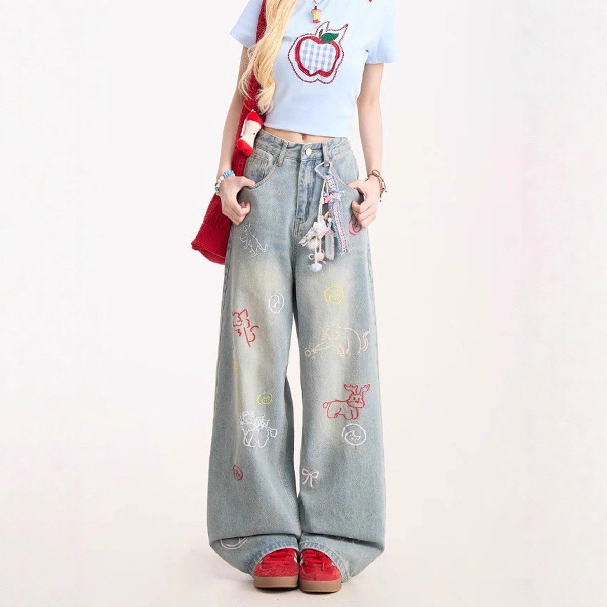Women's Cartoon Embroidered Jeans
