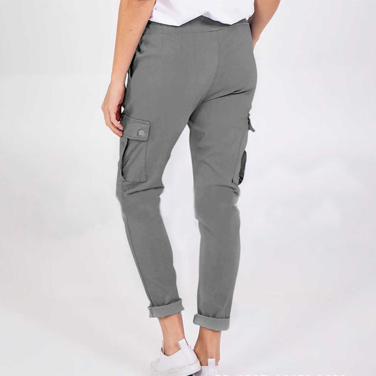 Women's Casual Cargo Pants Pockets Solid Color Drawstring