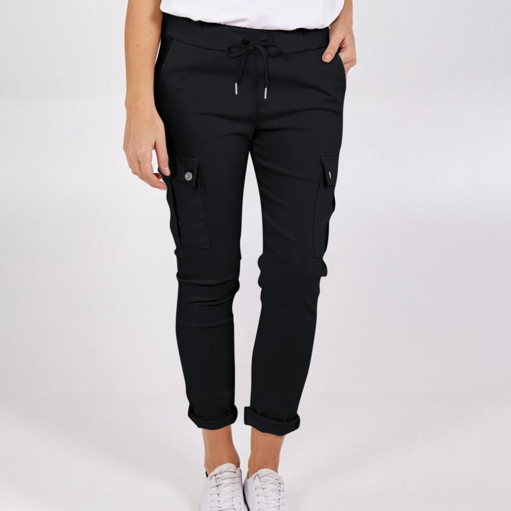 Women's Casual Cargo Pants Pockets Solid Color Drawstring