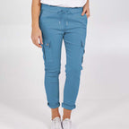 Women's Casual Cargo Pants Pockets Solid Color Drawstring