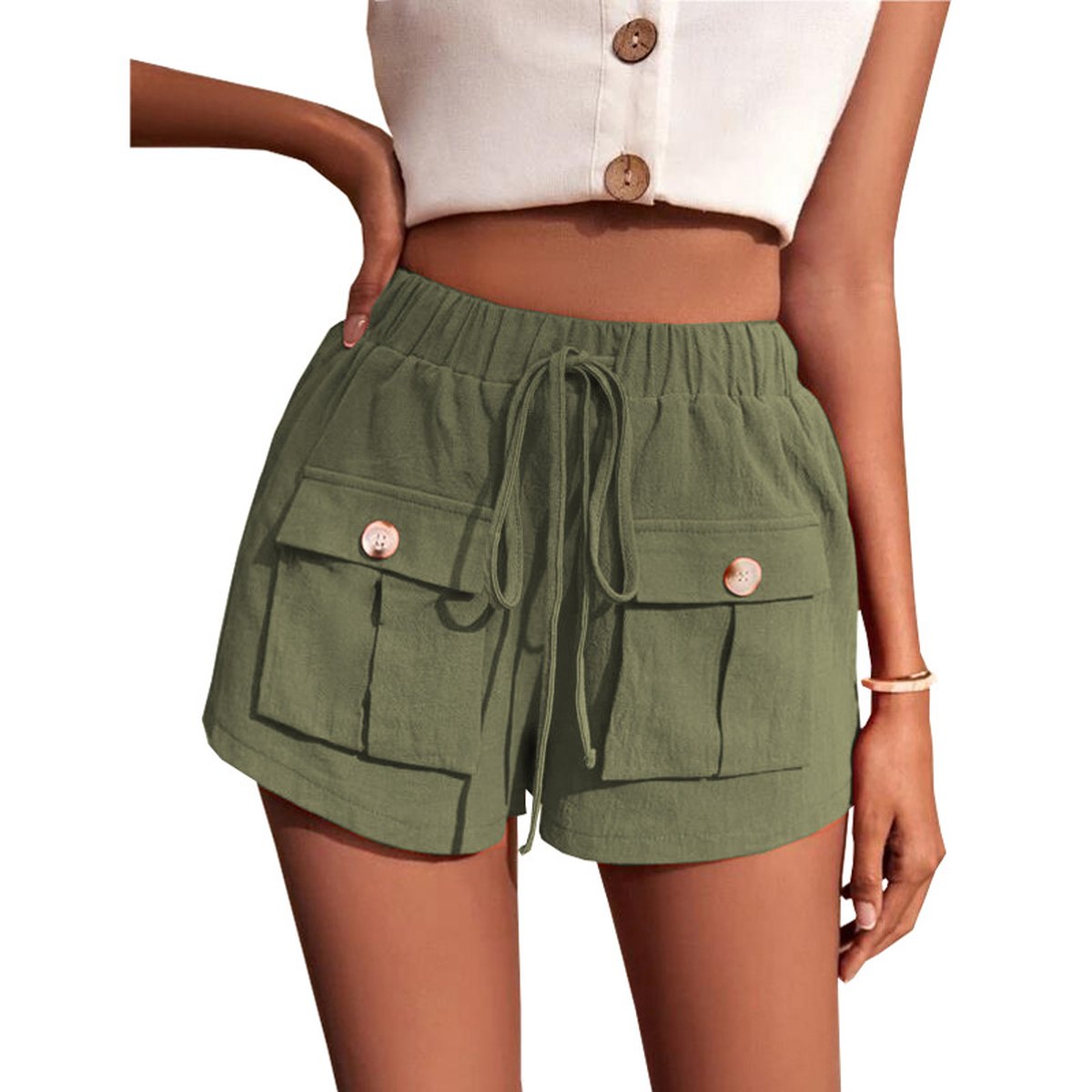 Women's Casual Cargo Shorts Pocket Loose Drawstring Pants