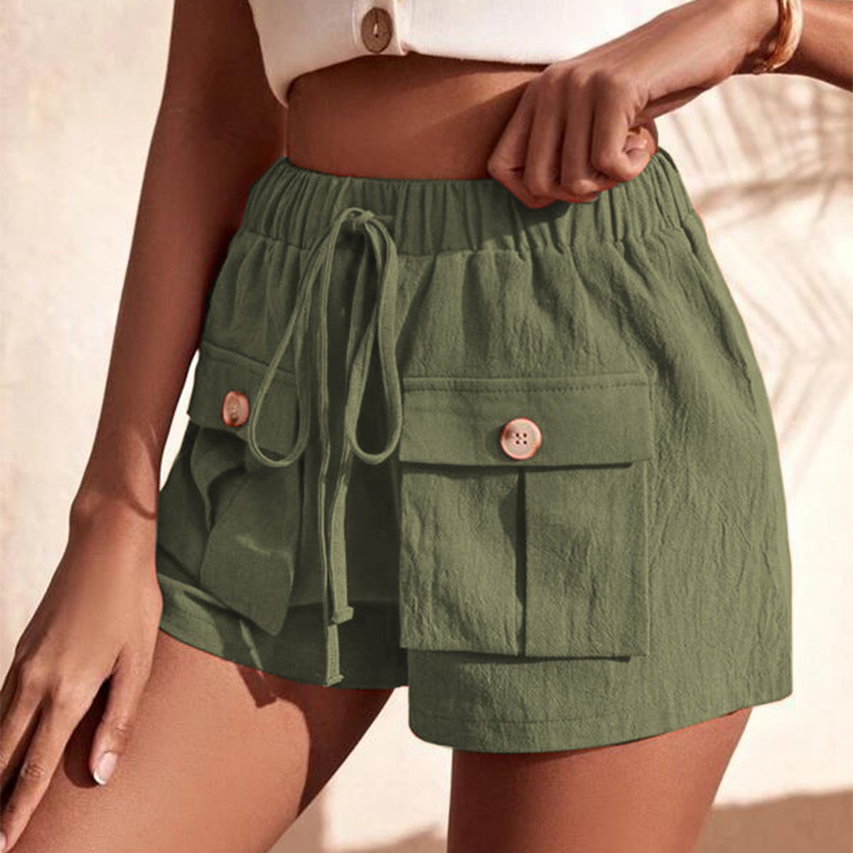 Women's Casual Cargo Shorts Pocket Loose Drawstring Pants