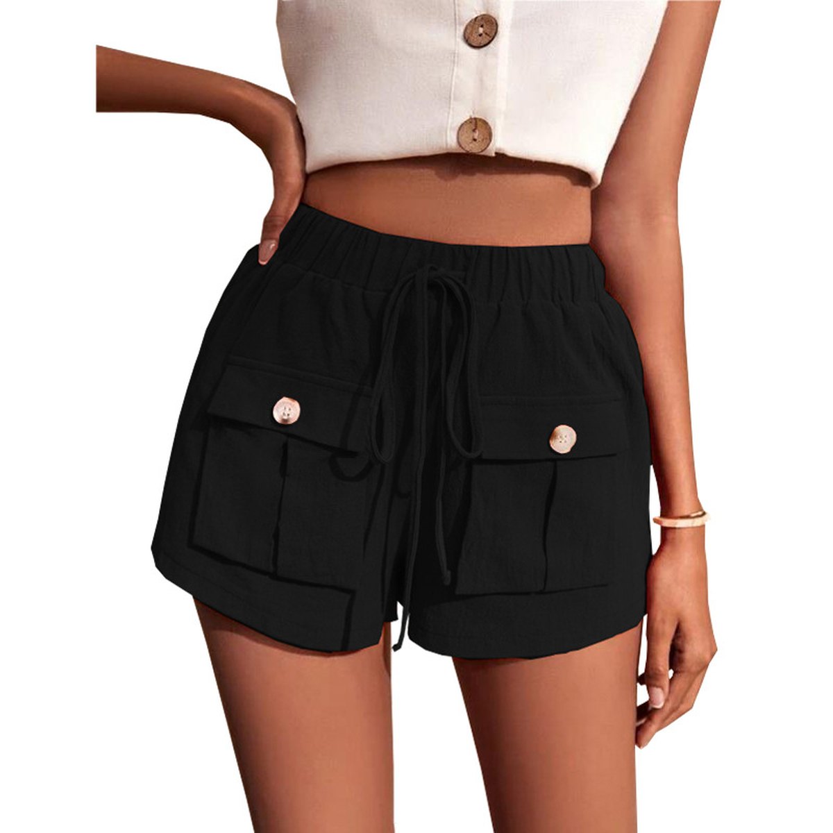 Women's Casual Cargo Shorts Pocket Loose Drawstring Pants
