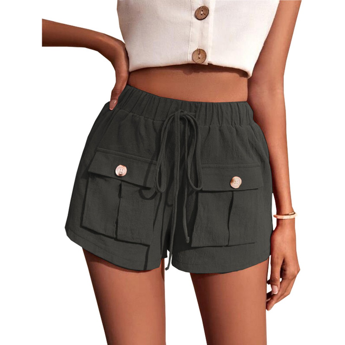 Women's Casual Cargo Shorts Pocket Loose Drawstring Pants