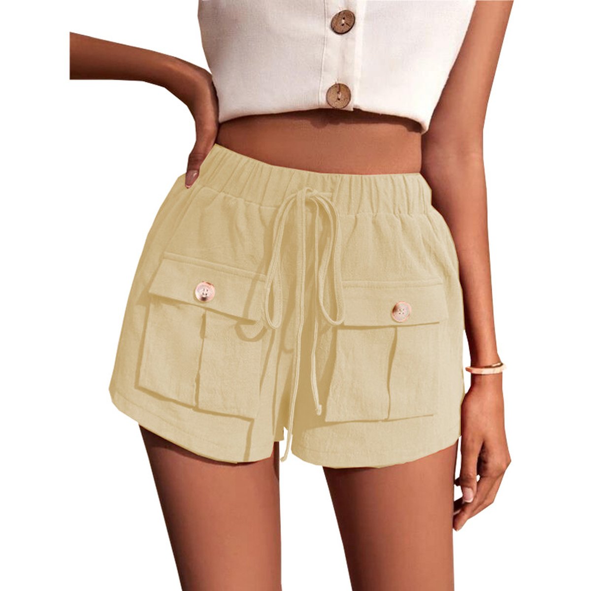 Women's Casual Cargo Shorts Pocket Loose Drawstring Pants