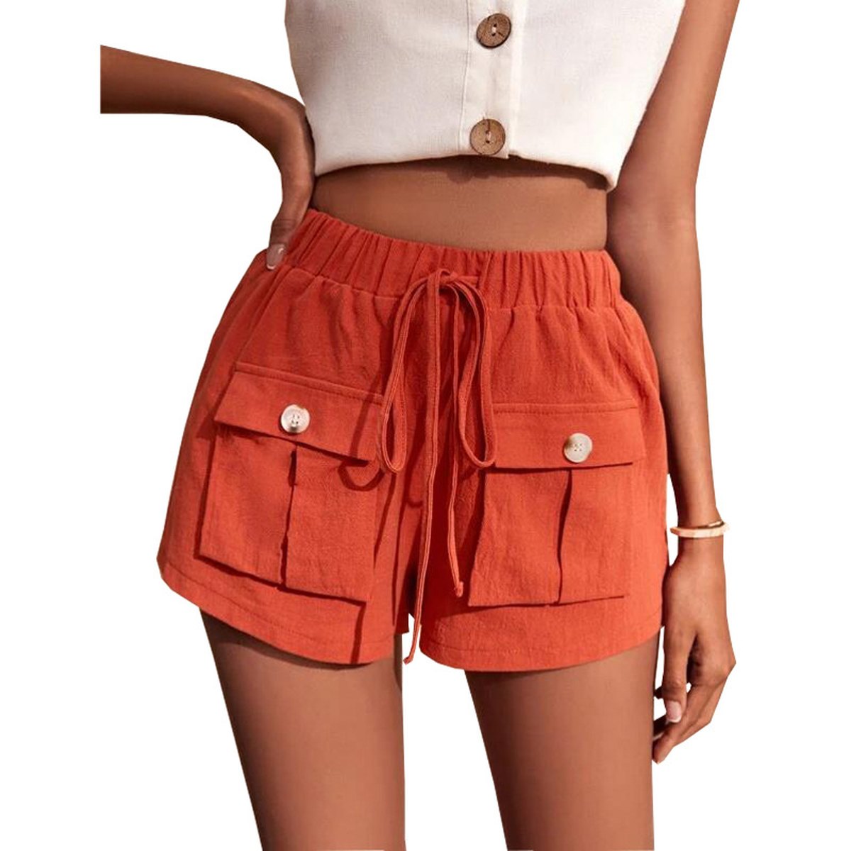 Women's Casual Cargo Shorts Pocket Loose Drawstring Pants
