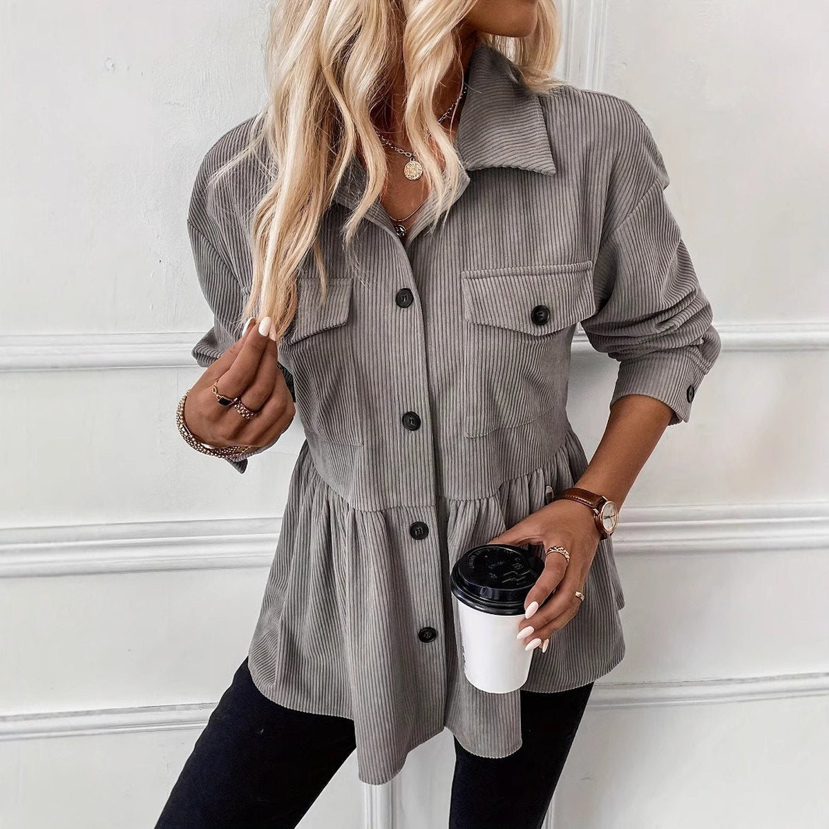 Women's Casual Doll Shirt Coat Corduroy