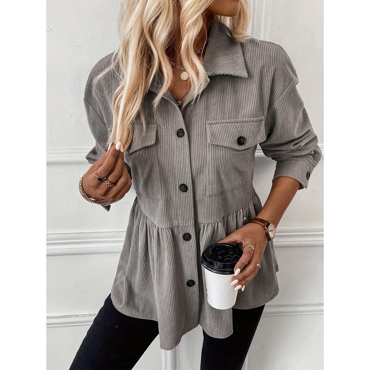 Women's Casual Doll Shirt Coat Corduroy