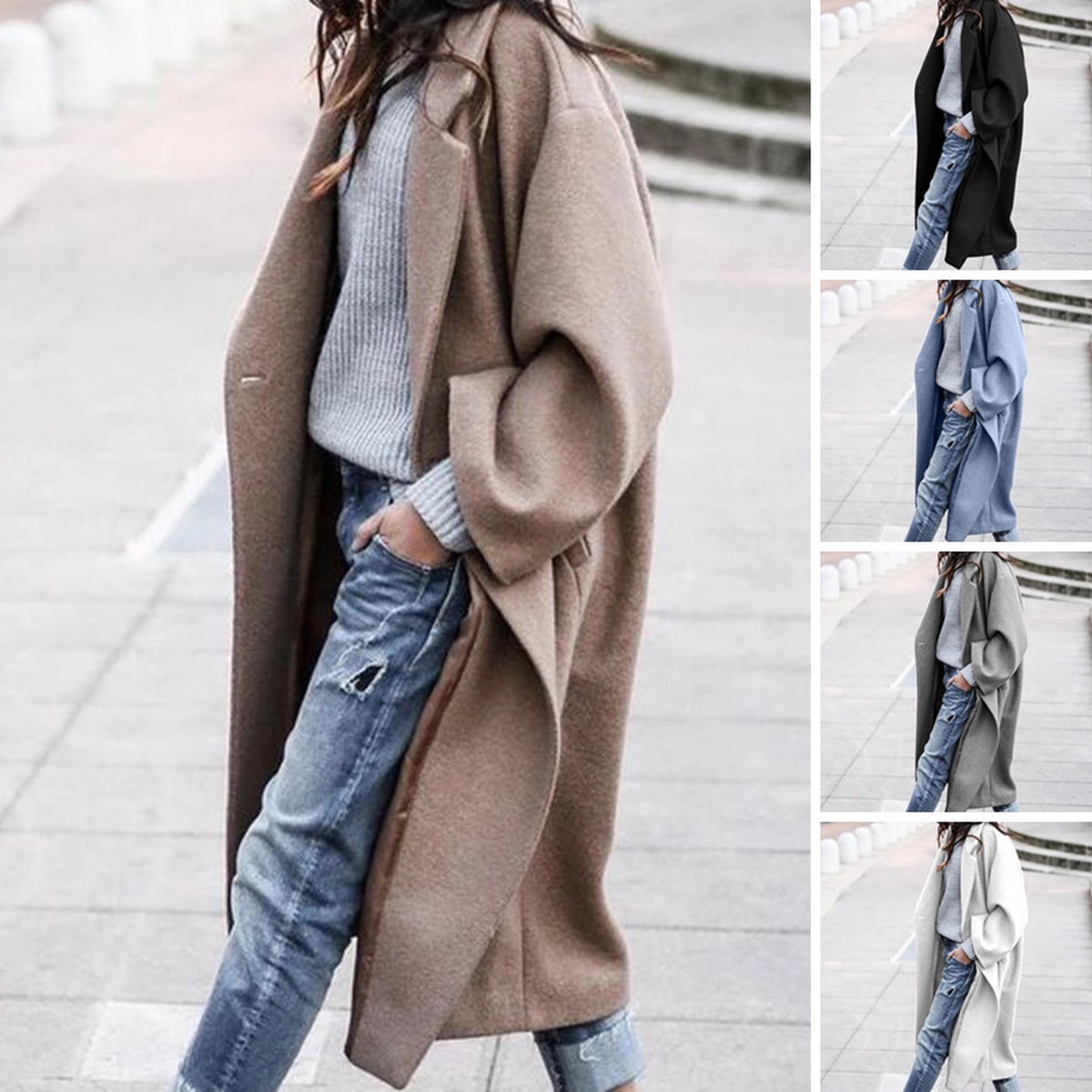 Women's Casual Long Jacket Pockets Solid Color Single