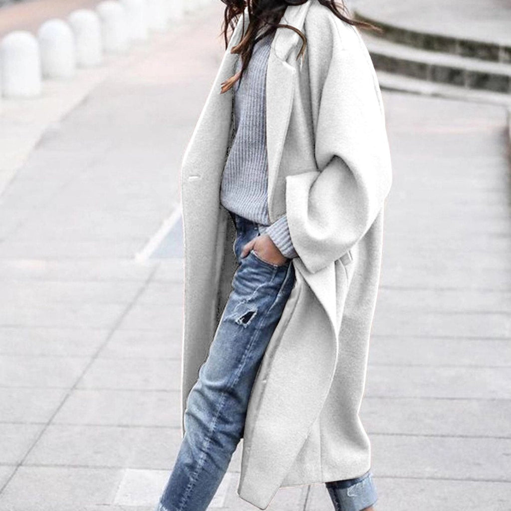 Women's Casual Long Jacket Pockets Solid Color Single