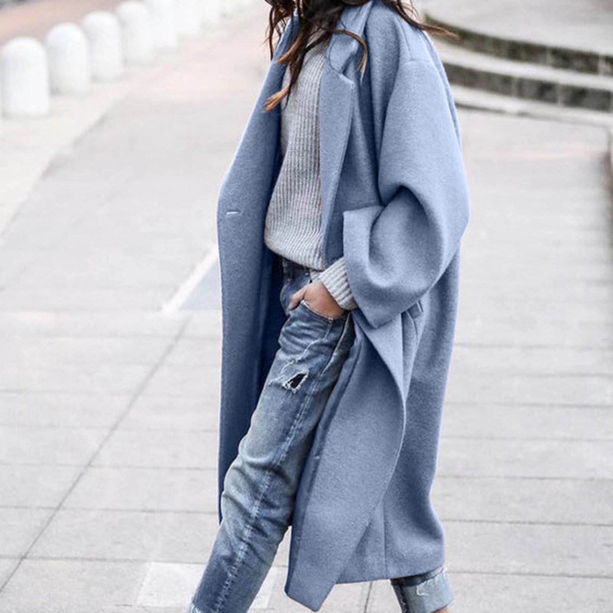 Women's Casual Long Jacket Pockets Solid Color Single