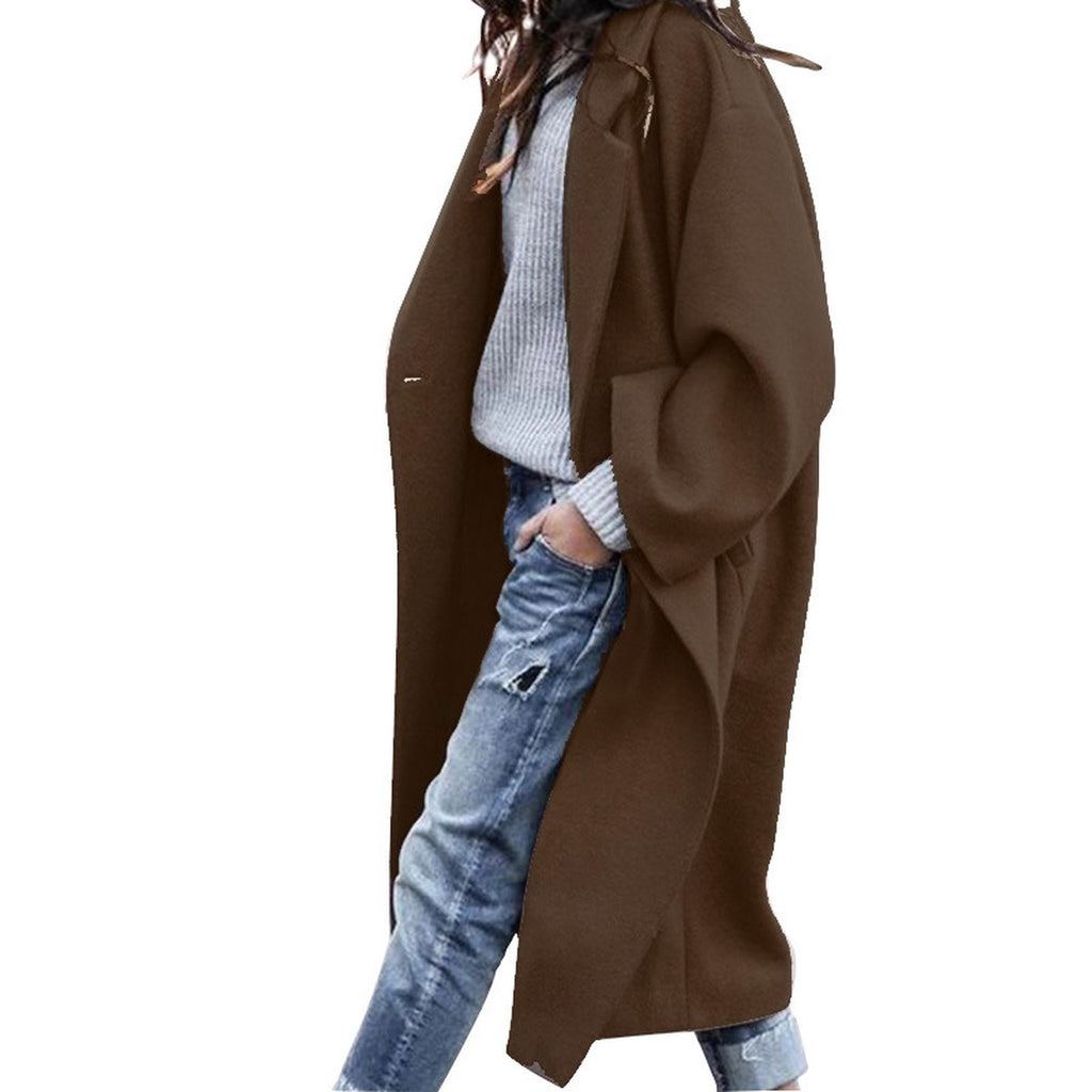 Women's Casual Long Jacket Pockets Solid Color Single