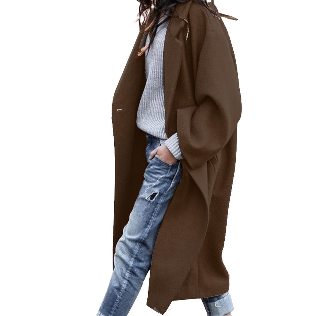 Women's Casual Long Jacket Pockets Solid Color Single