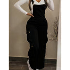 Women's Casual Multi Pocket Corduroy Overalls Jumpsuits Straight