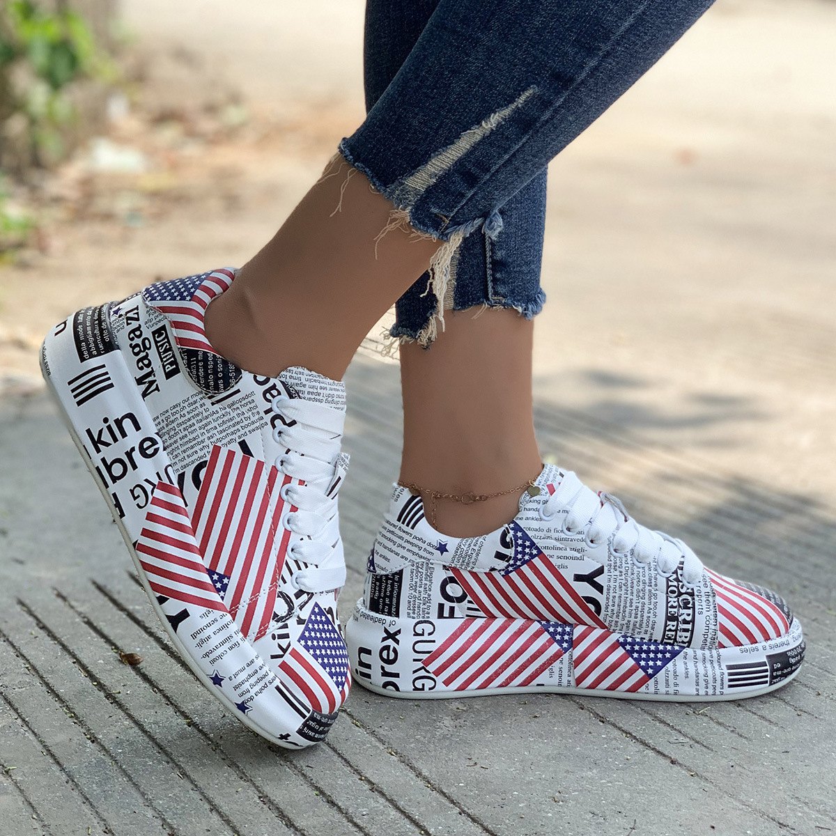 Women's Casual Platform Painted Sneakers