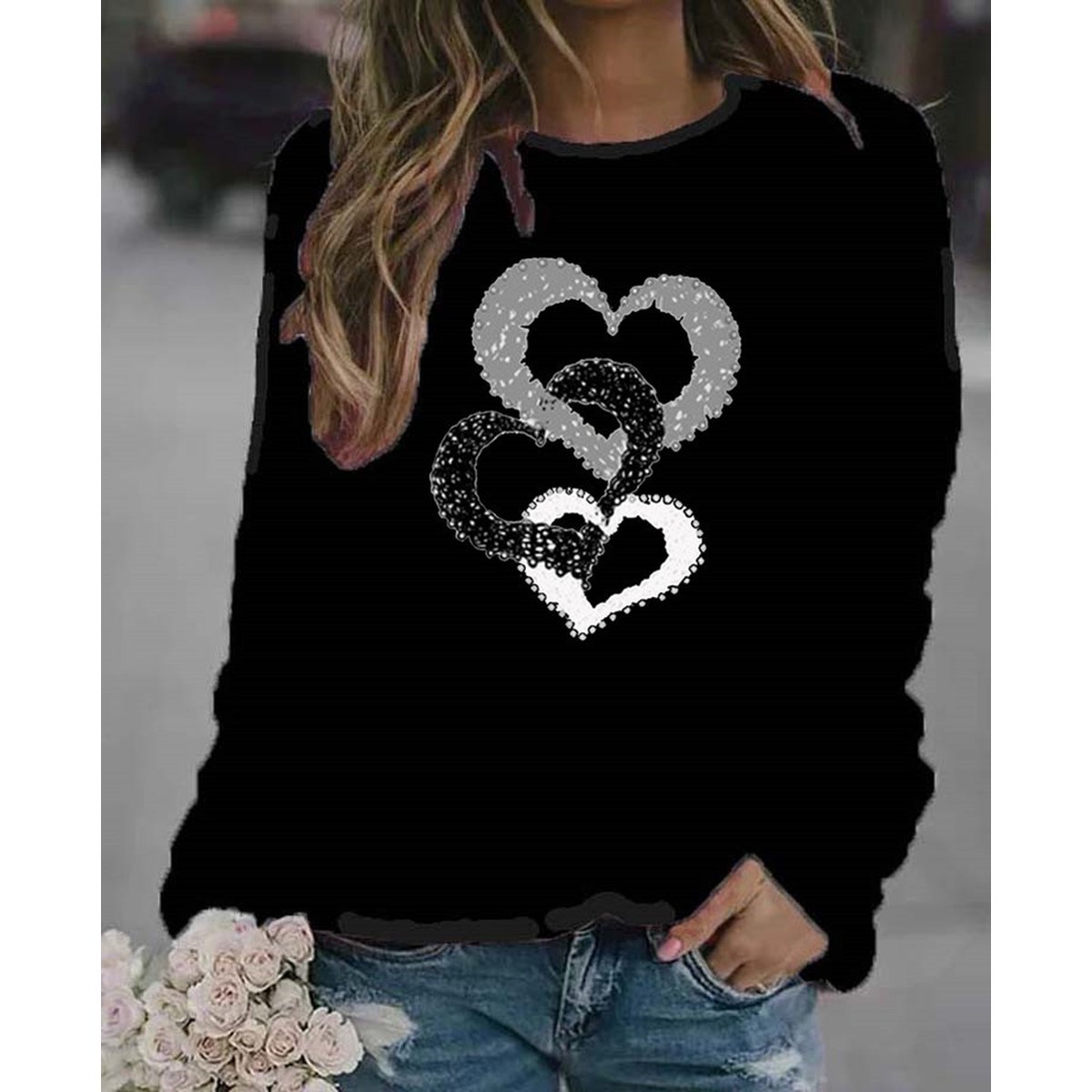 Women's Casual Round Neck Print Sweatshirt