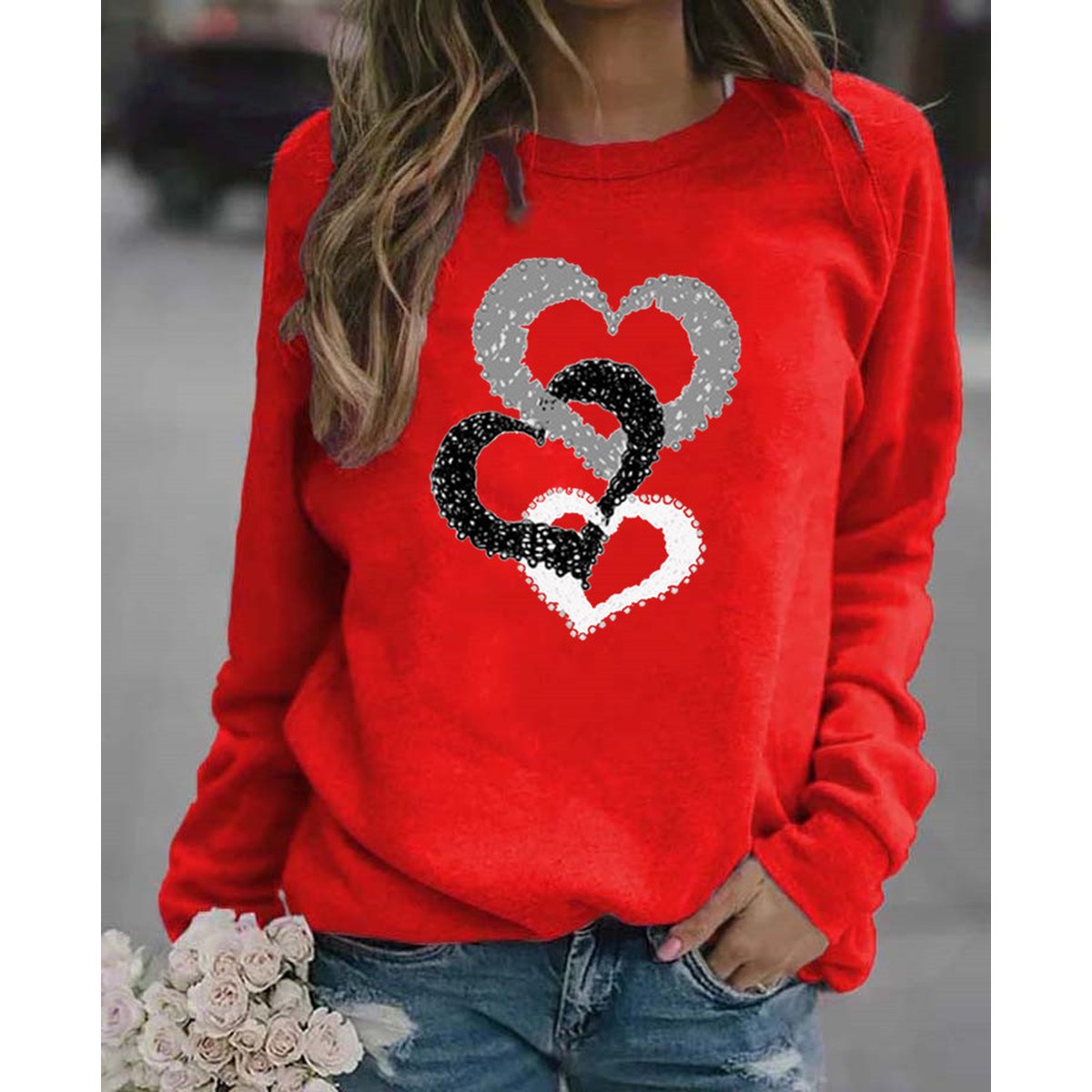 Women's Casual Round Neck Print Sweatshirt
