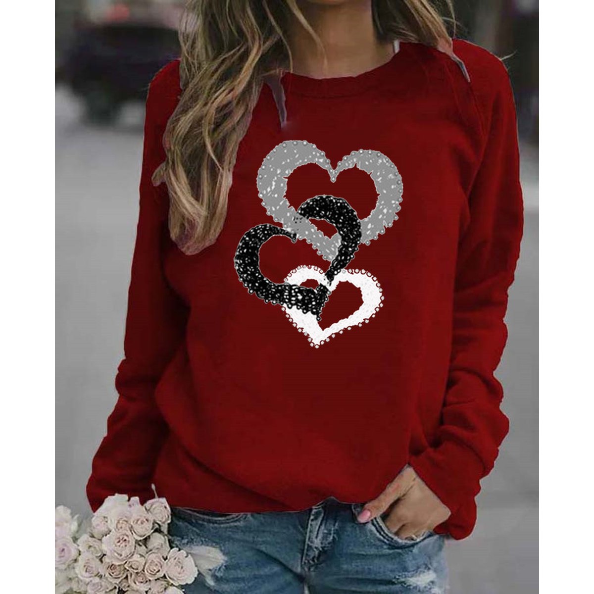 Women's Casual Round Neck Print Sweatshirt