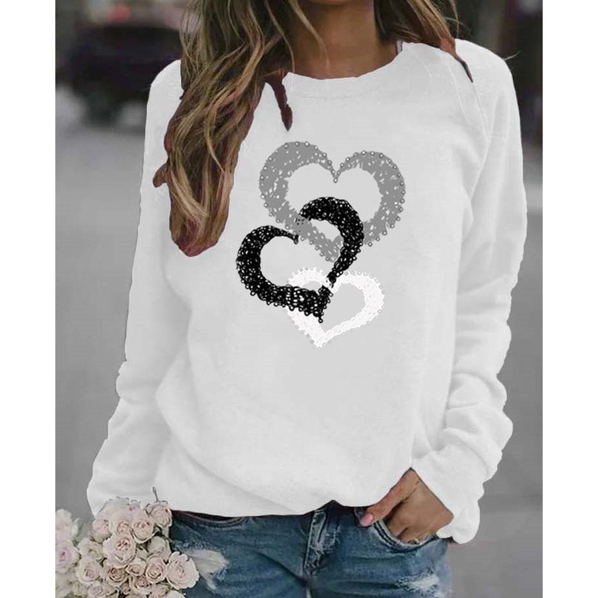 Women's Casual Round Neck Print Sweatshirt