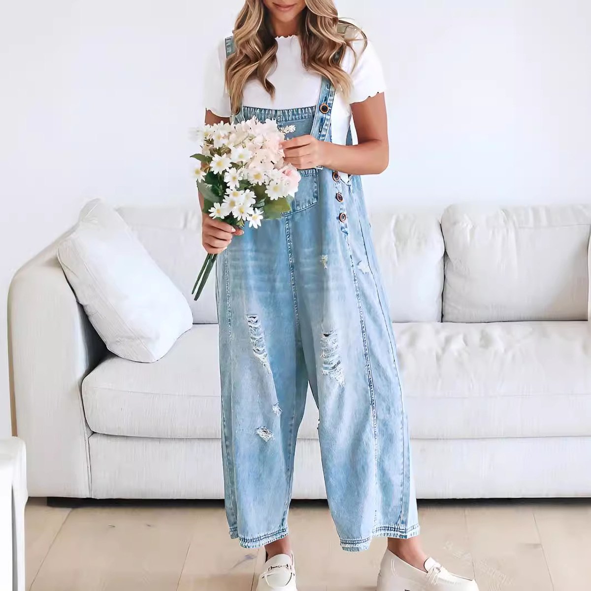 Women's Casual Siamese Suspender Jeans