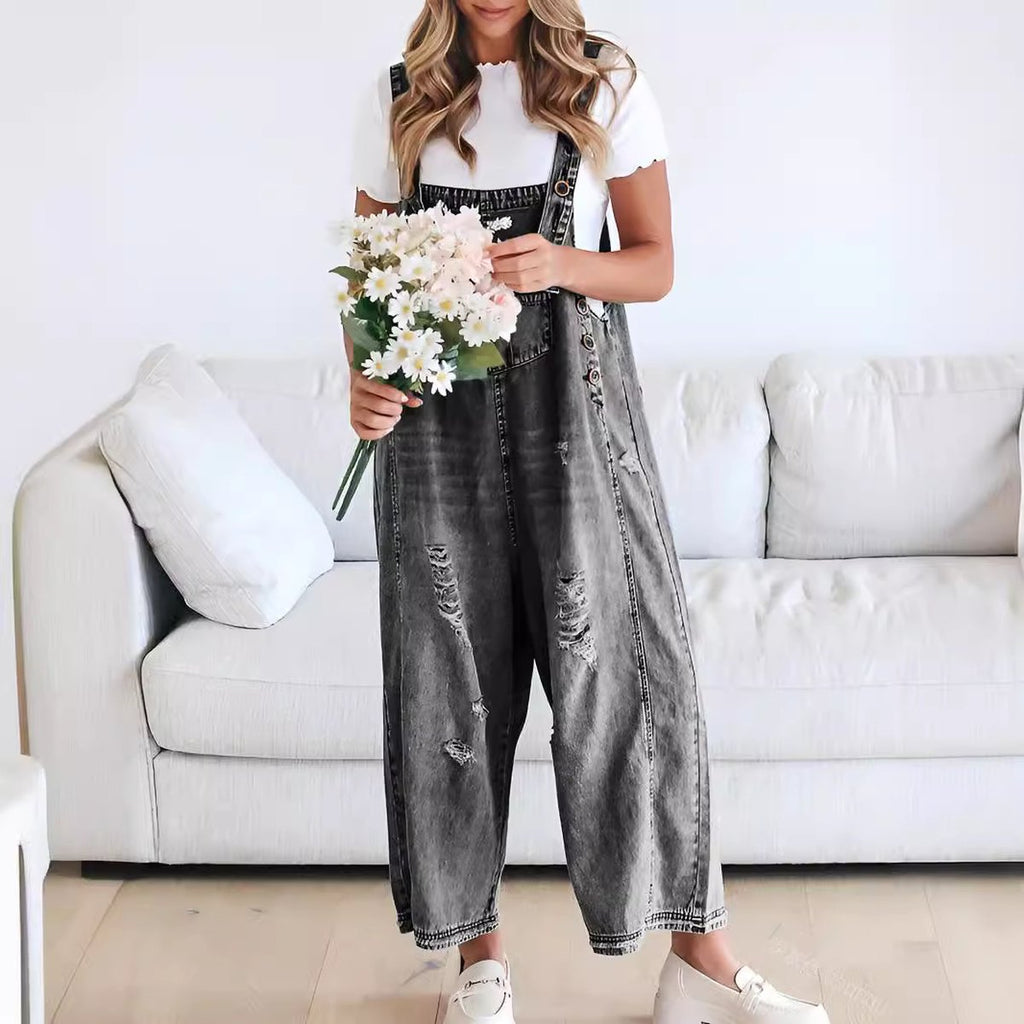 Women's Casual Siamese Suspender Jeans