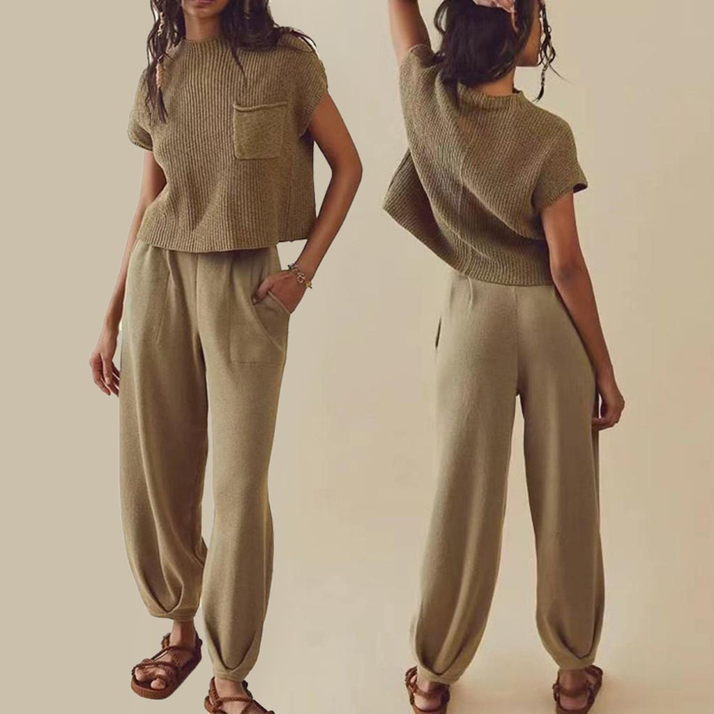 Women's Casual Two Piece Outfits Pockets Sleeveless Top