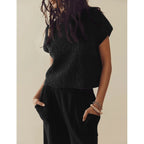 Women's Casual Two Piece Outfits Pockets Sleeveless Top